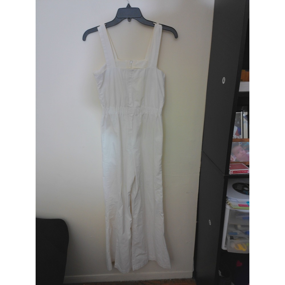 Vintage Jumpsuit Women Size 9 White Cottagecore Floral Tie Wide Leg Coastal